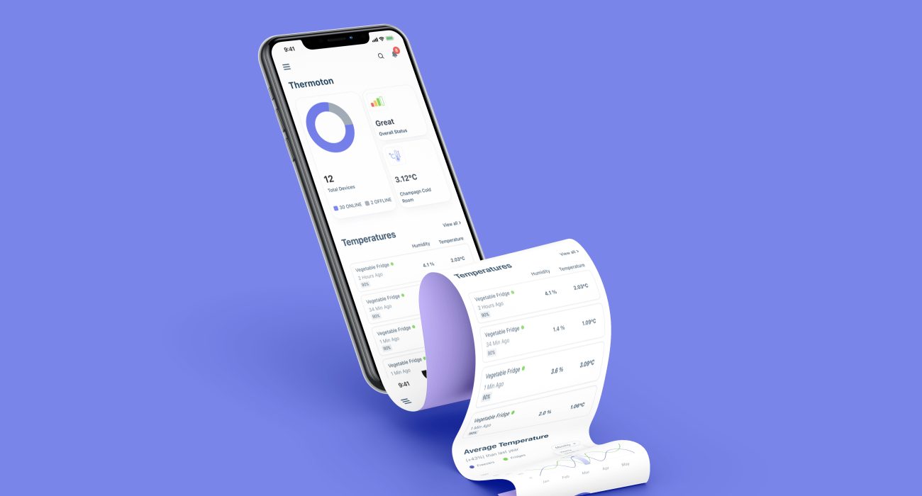 IOTON mobile app UI design showcasing a real-time temperature reading dashboard. Users can monitor indoor or outdoor temperature, potentially adjust settings, and stay informed about their environment.